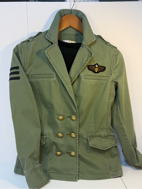 CAbi Jackets & Blazers - CAbi Military Jacket Olive Green Utility Blazer Gold Buttons Patch XS